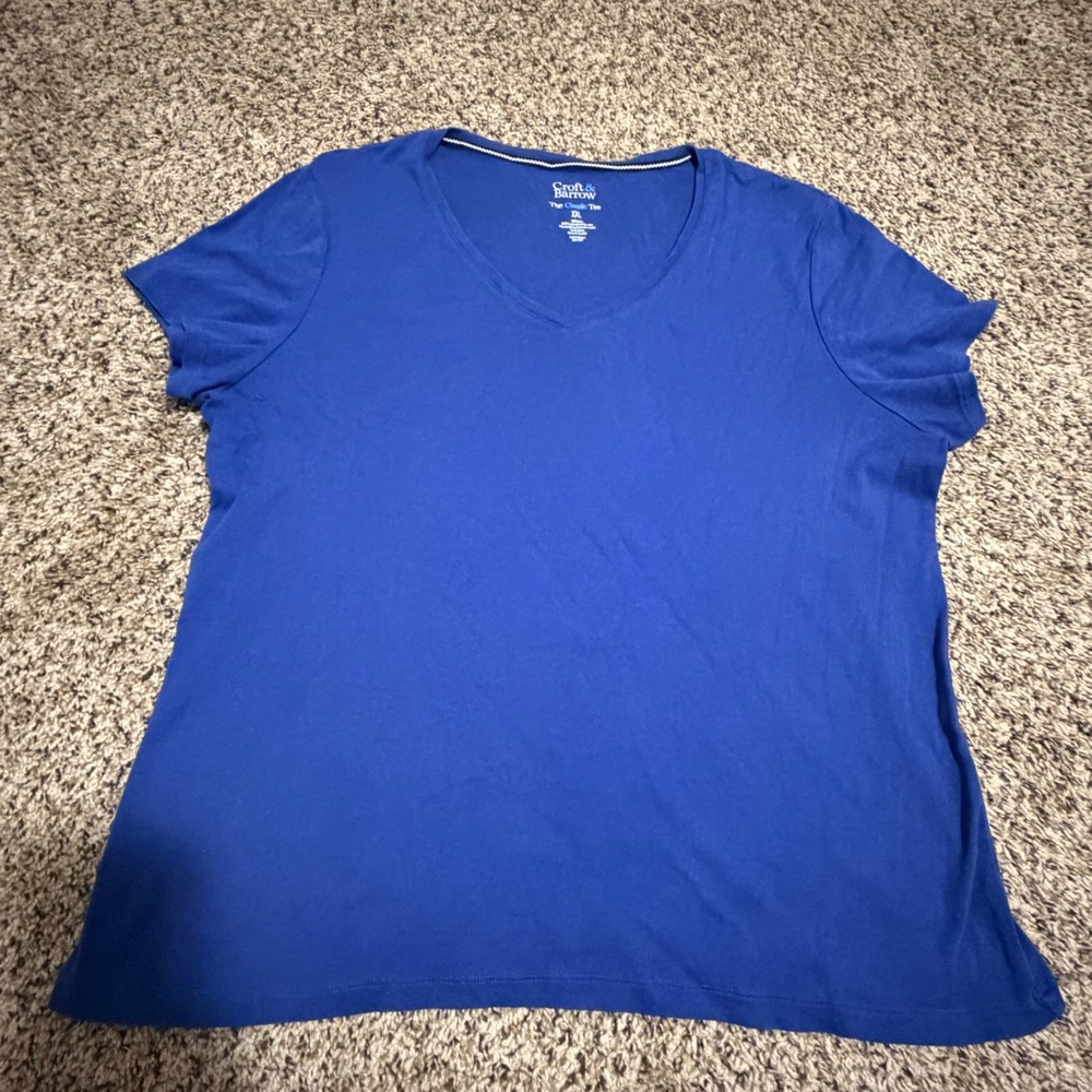 Croft & Barrow Women XXL Blue The Classic Tee V-Neck Cotton Short Sleeve T-Shirt